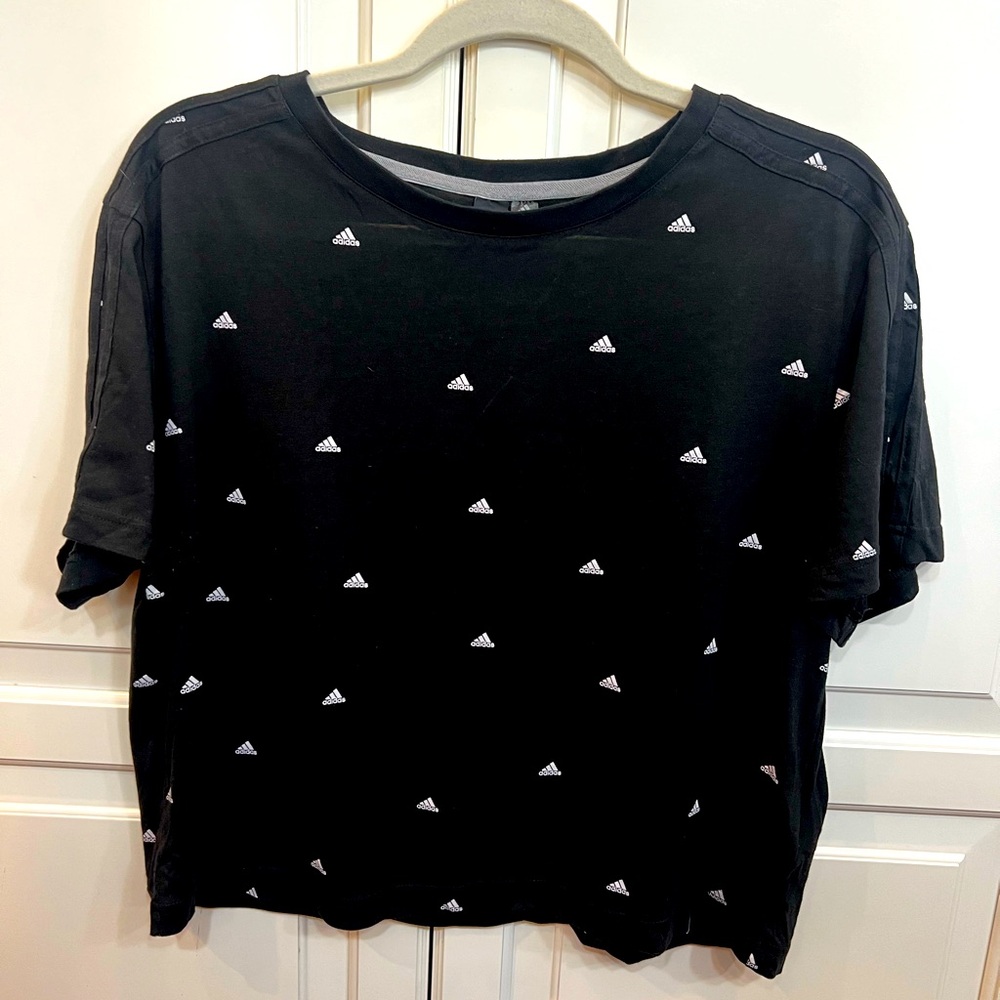 Adidas Women's Short Sleeve Cropped Black Tshirt